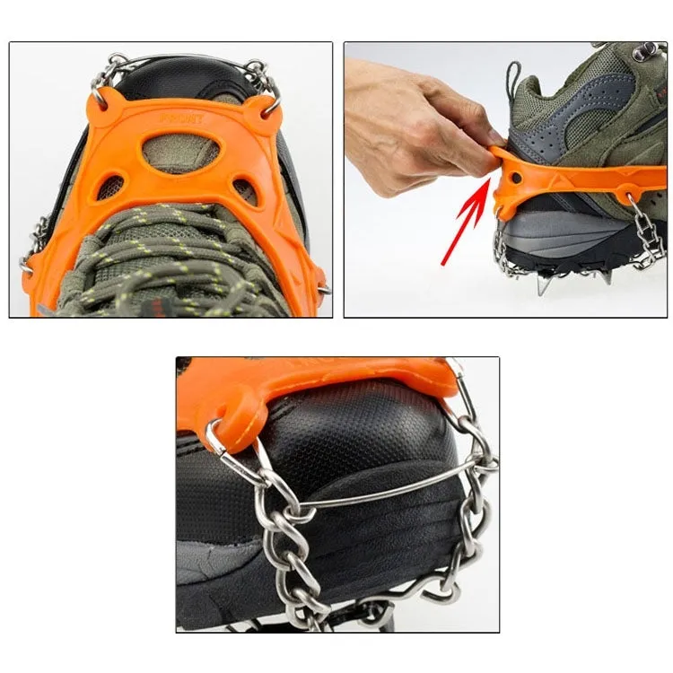 1 Pair 19 Teeth Anti-Slip Ice Gripper Hiking Climbing Chain Shoes Covers, Size:XL(Orange)
