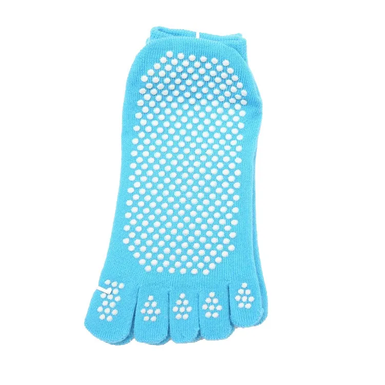 1 Pair Four Seasons Cotton Five-Toed Yoga Socks Silicone Non-Slip Five-Toed Socks(Blue)