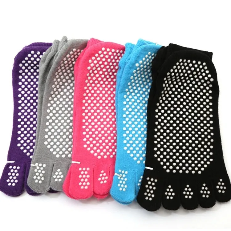 1 Pair Four Seasons Cotton Five-Toed Yoga Socks Silicone Non-Slip Five-Toed Socks(Blue)