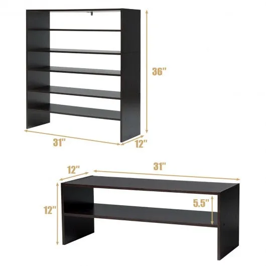 3 Pcs 31-Inch Stackable Shoe Rack-Brown