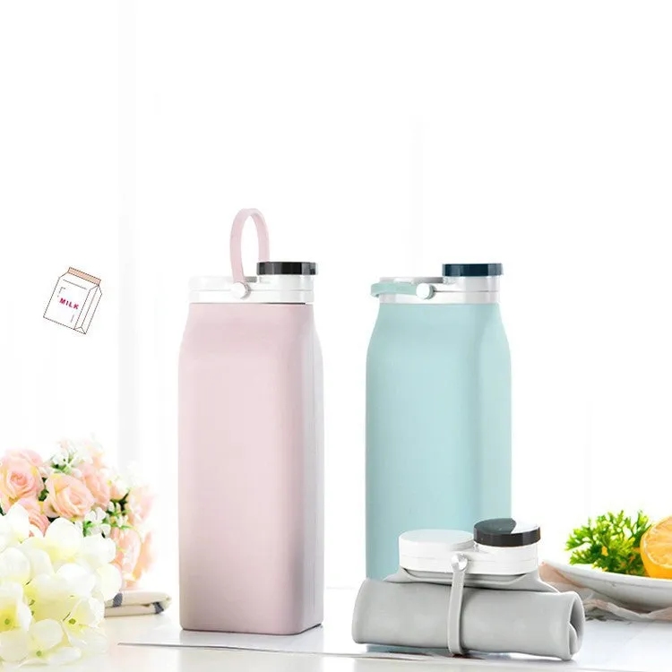 600ml Outdoor Sports Portable Silicone Folding Water Cup Minimalist Travel Large Capacity Milk Bottle(Gray)