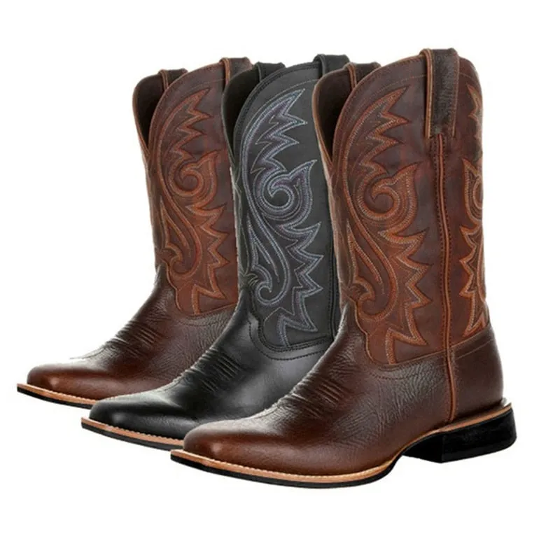 Amozae  Fashion Men Boots Tall Embroidered Vintage Boots Mens Shoes Couple Western Cowboy Boots Rider Booties Botas Hombre Botines