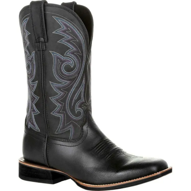 Amozae  Fashion Men Boots Tall Embroidered Vintage Boots Mens Shoes Couple Western Cowboy Boots Rider Booties Botas Hombre Botines