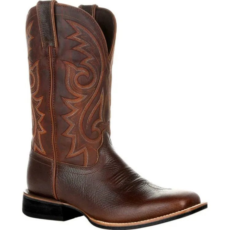 Amozae  Fashion Men Boots Tall Embroidered Vintage Boots Mens Shoes Couple Western Cowboy Boots Rider Booties Botas Hombre Botines
