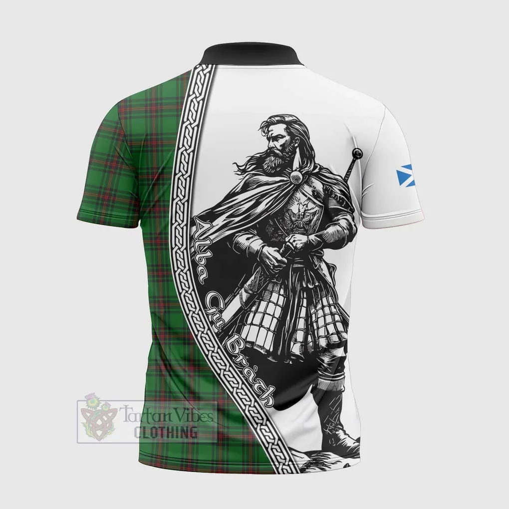 Anstruther Tartan Clan Crest Zipper Polo Shirt with Highlander Warrior Celtic Style