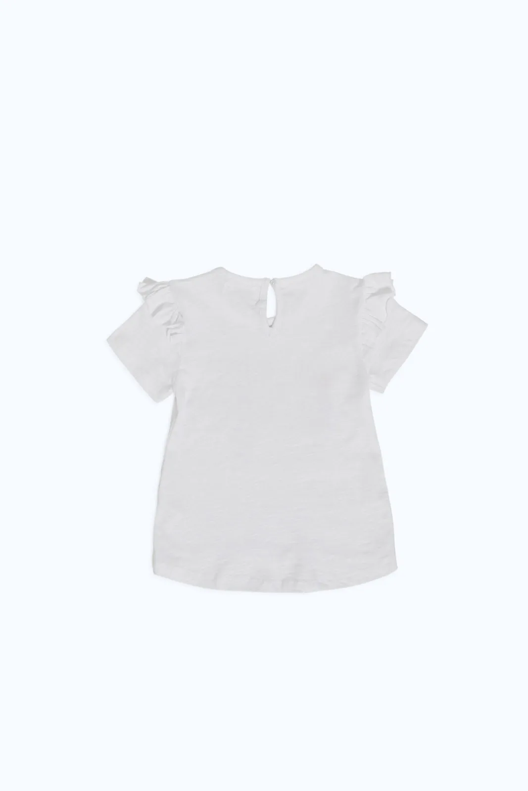 Baby Girls White Printed T-Shirt With Frills On Shoulder