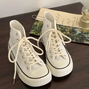 binfenxie  -  2024 New Style Women's Shoes Thick Bottom High Top Mango Head Flat Shoes Versatile Casual Trendy White
