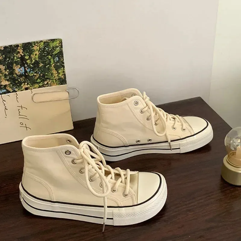 binfenxie  -  2024 New Style Women's Shoes Thick Bottom High Top Mango Head Flat Shoes Versatile Casual Trendy White