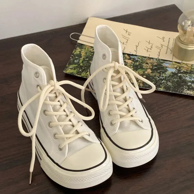 binfenxie  -  2024 New Style Women's Shoes Thick Bottom High Top Mango Head Flat Shoes Versatile Casual Trendy White
