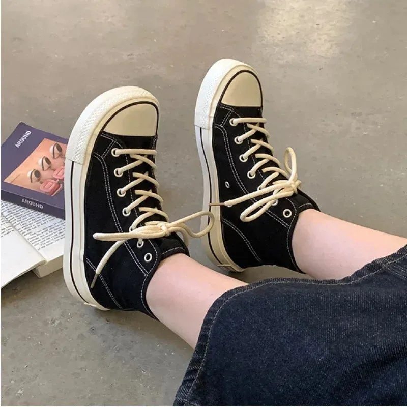 binfenxie  -  2024 New Style Women's Shoes Thick Bottom High Top Mango Head Flat Shoes Versatile Casual Trendy White