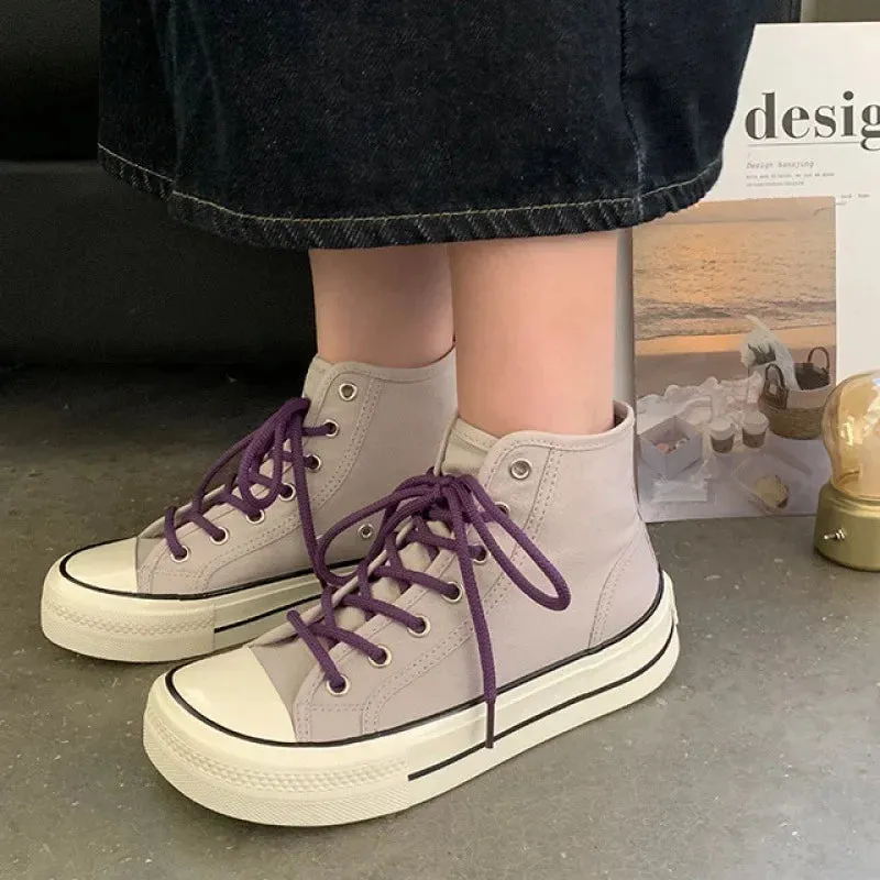 binfenxie  -  2024 New Style Women's Shoes Thick Bottom High Top Mango Head Flat Shoes Versatile Casual Trendy White