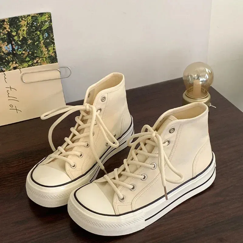 binfenxie  -  2024 New Style Women's Shoes Thick Bottom High Top Mango Head Flat Shoes Versatile Casual Trendy White