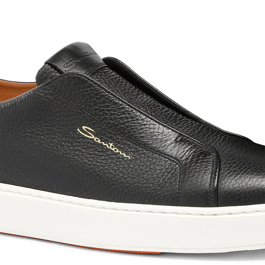 Black Tumbled Leather Slip-On Sneaker