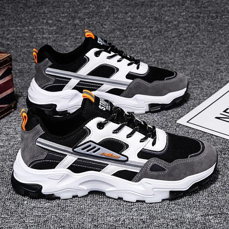 Black White Lace-up Sneakers Men Outdoor Breathable Csual Mesh Shoes Lightweight Running Sports Shoes