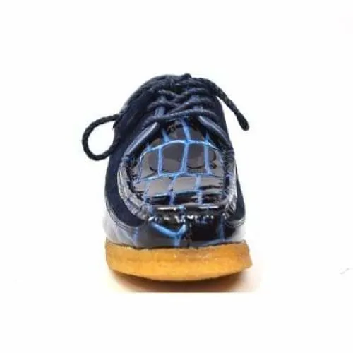 British Walkers Crown Croc Men's Navy Blue Crocodile Leather and Suede Lace Up Crepe Soles