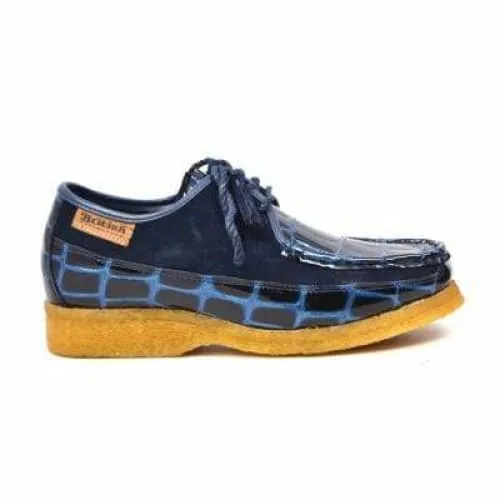 British Walkers Crown Croc Men's Navy Blue Crocodile Leather and Suede Lace Up Crepe Soles