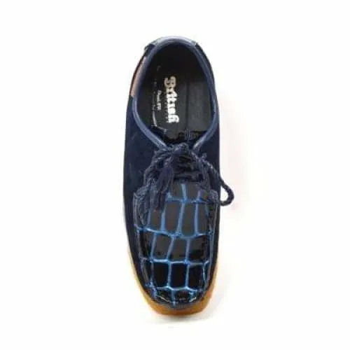 British Walkers Crown Croc Men's Navy Blue Crocodile Leather and Suede Lace Up Crepe Soles