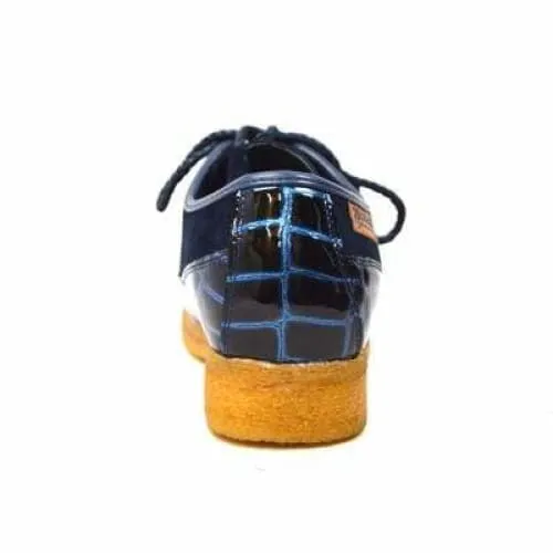 British Walkers Crown Croc Men's Navy Blue Crocodile Leather and Suede Lace Up Crepe Soles