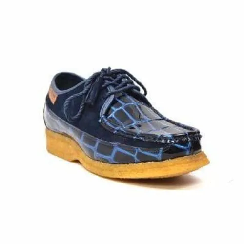 British Walkers Crown Croc Men's Navy Blue Crocodile Leather and Suede Lace Up Crepe Soles