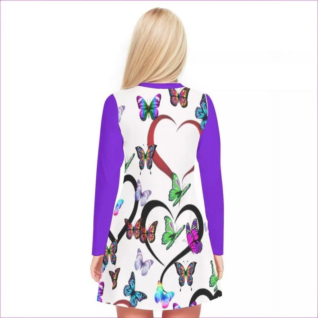 Butterfly Love Womens V-neck Long Sleeve Dress