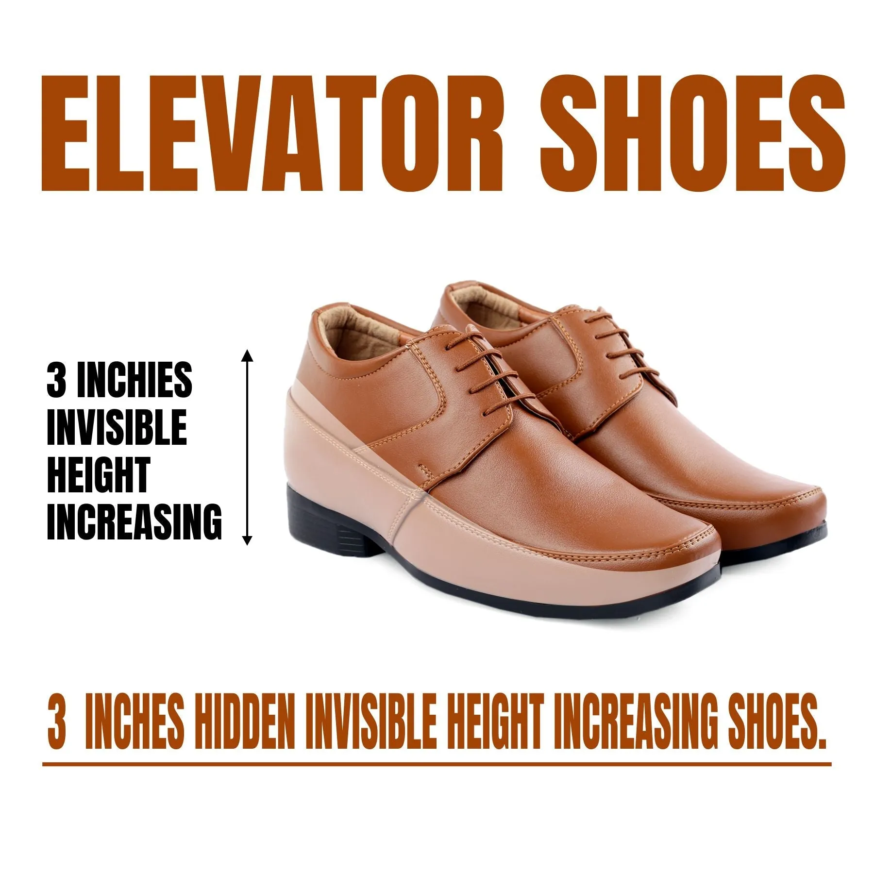 BXXY Men's 9 cm (3 Inch) Hidden Height Increasing Formal Shoes