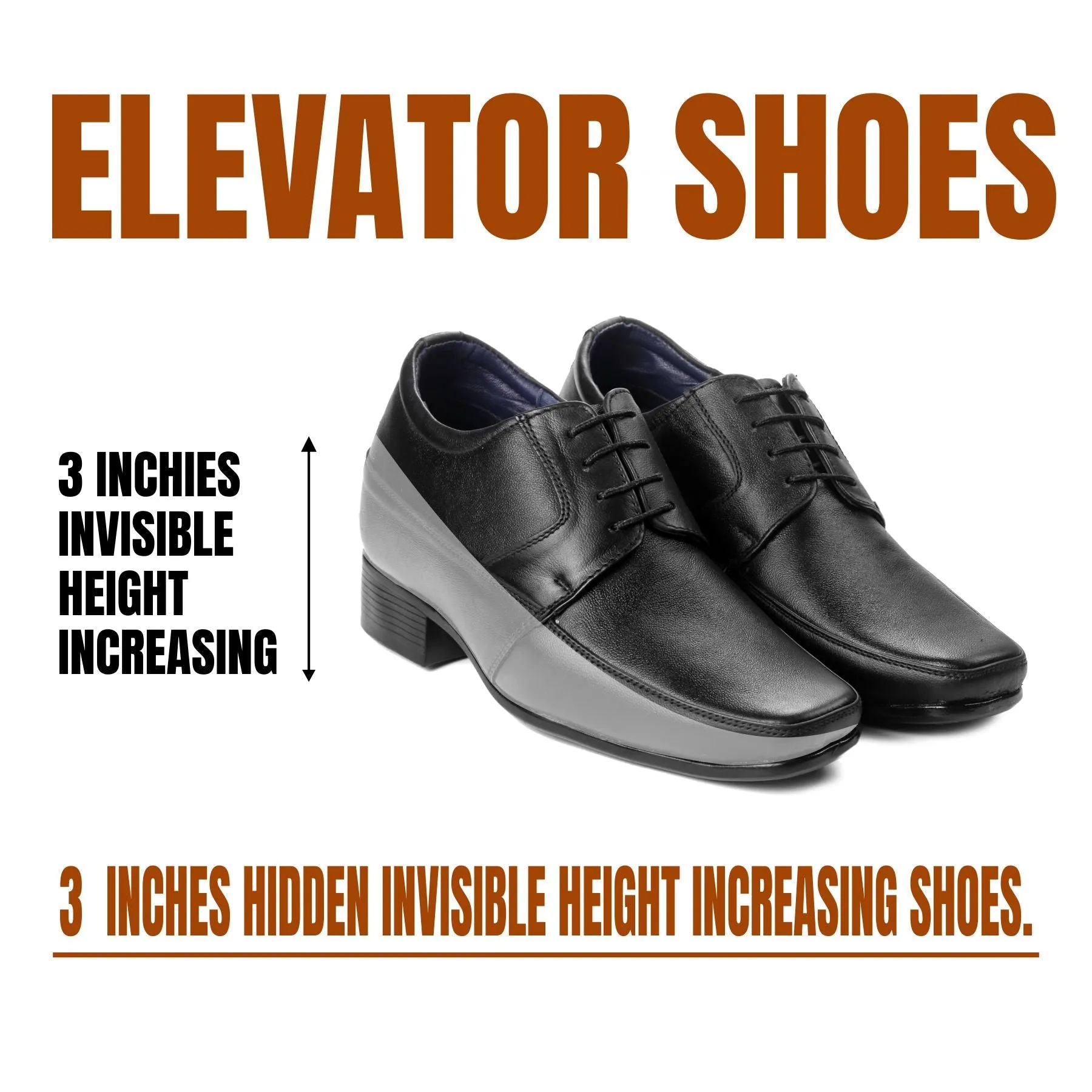 BXXY Men's 9 cm (3 Inch) Hidden Height Increasing Formal Shoes