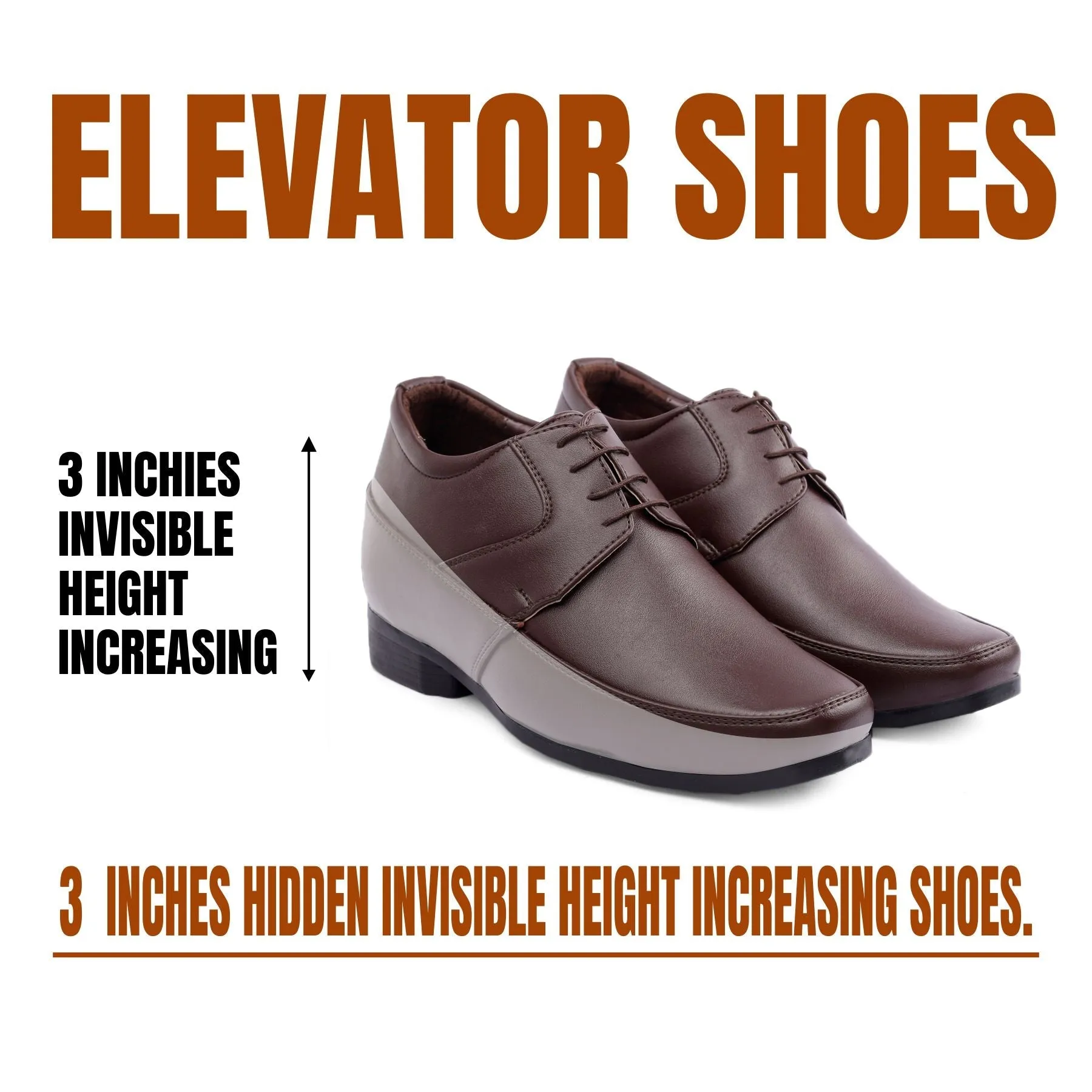 BXXY Men's 9 cm (3 Inch) Hidden Height Increasing Formal Shoes