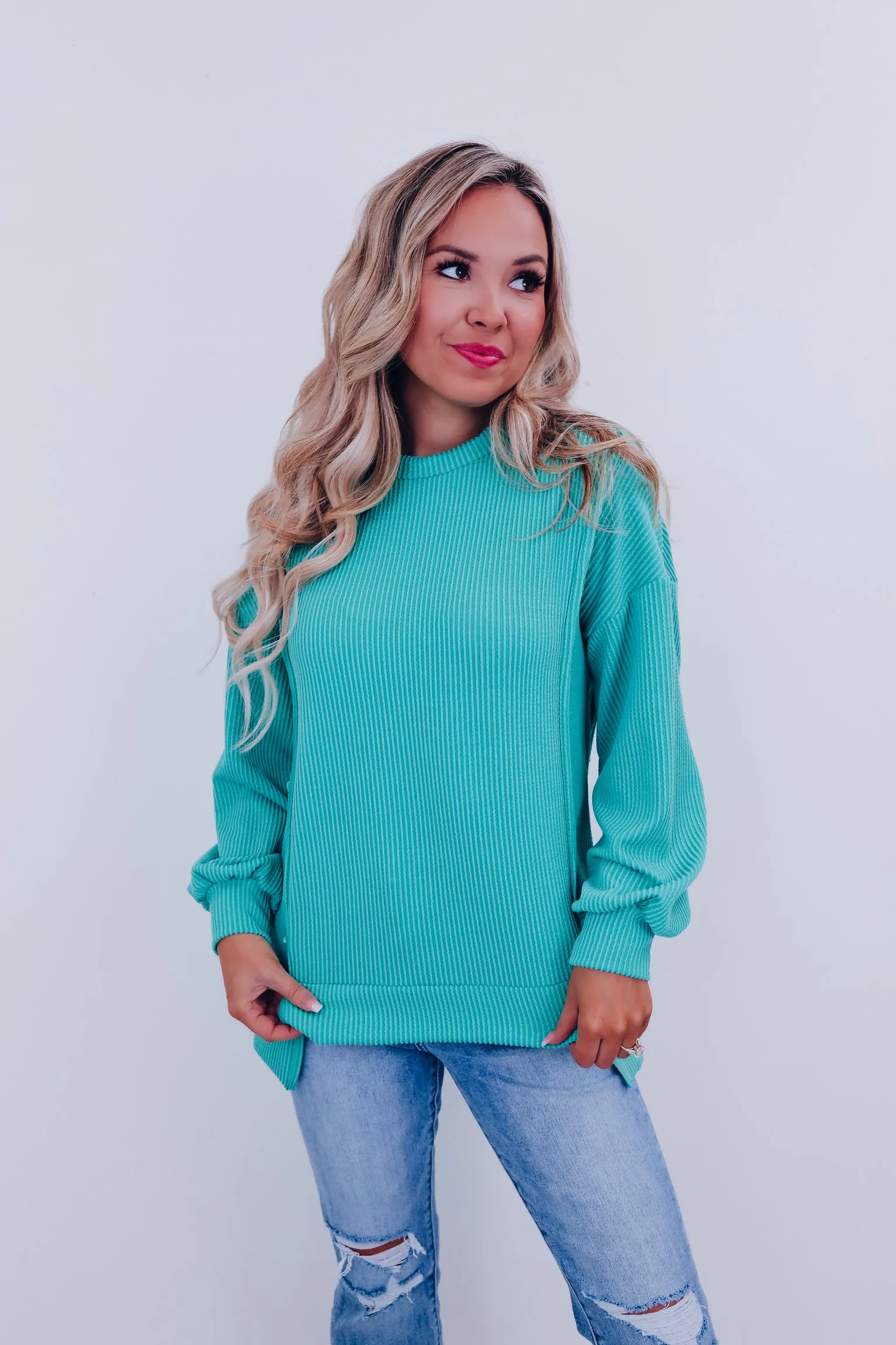 Cailyn Crew Neck Ribbed Top - Mint Green