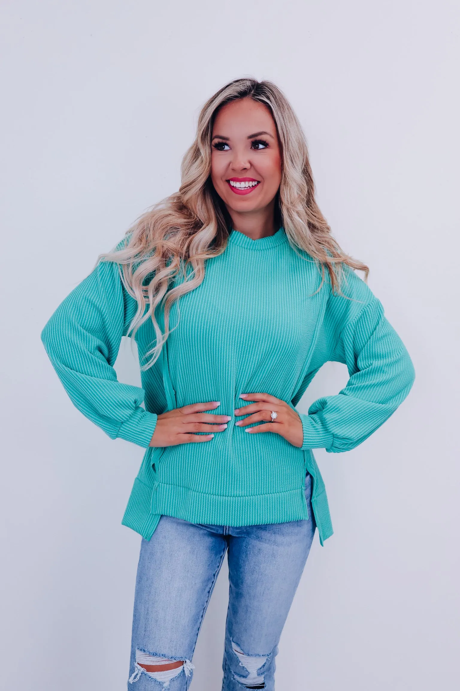 Cailyn Crew Neck Ribbed Top - Mint Green