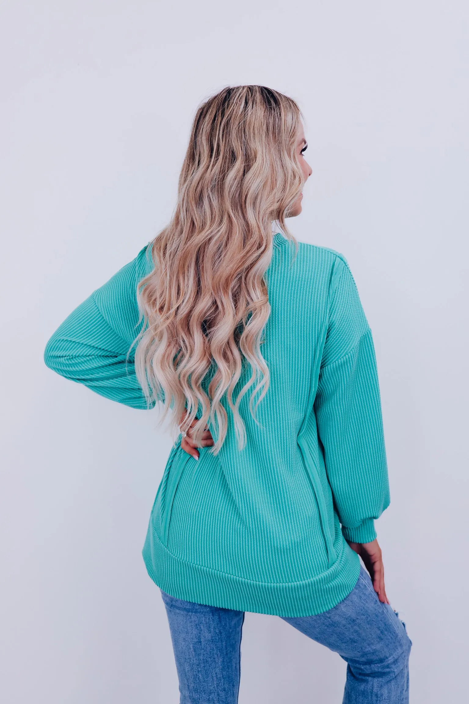 Cailyn Crew Neck Ribbed Top - Mint Green