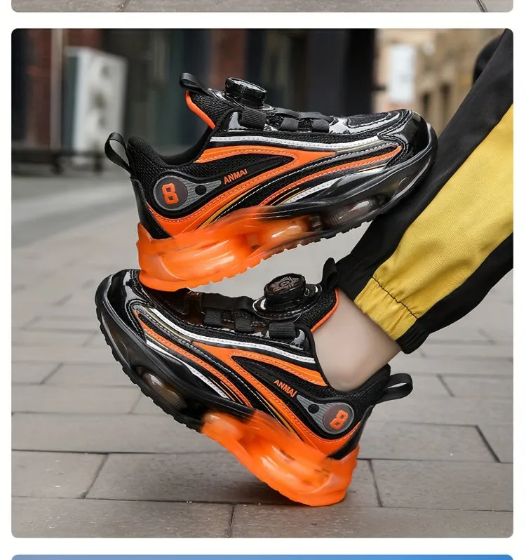 Casual Low-Top Mesh Sneakers for Boys with Rotating Button, Breathable, Lightweight, and Anti-Slip for Outdoor Walking and Running in Spring.