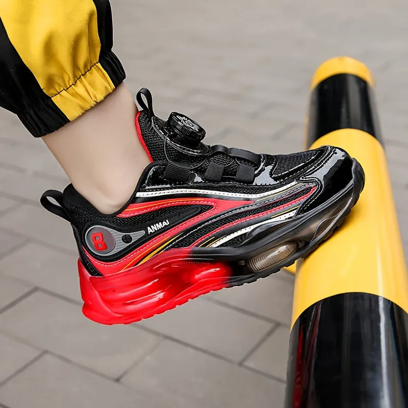 Casual Low-Top Mesh Sneakers for Boys with Rotating Button, Breathable, Lightweight, and Anti-Slip for Outdoor Walking and Running in Spring.