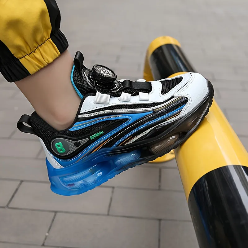 Casual Low-Top Mesh Sneakers for Boys with Rotating Button, Breathable, Lightweight, and Anti-Slip for Outdoor Walking and Running in Spring.