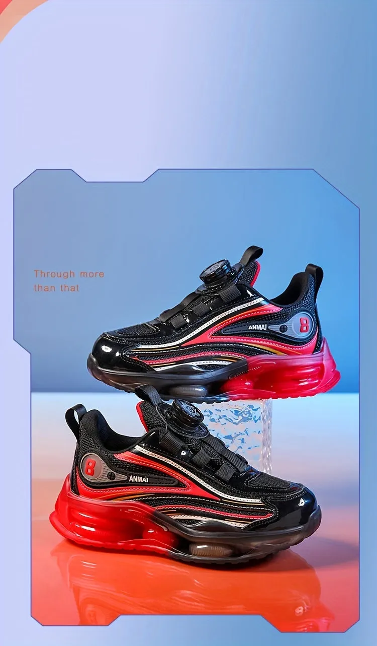 Casual Low-Top Mesh Sneakers for Boys with Rotating Button, Breathable, Lightweight, and Anti-Slip for Outdoor Walking and Running in Spring.
