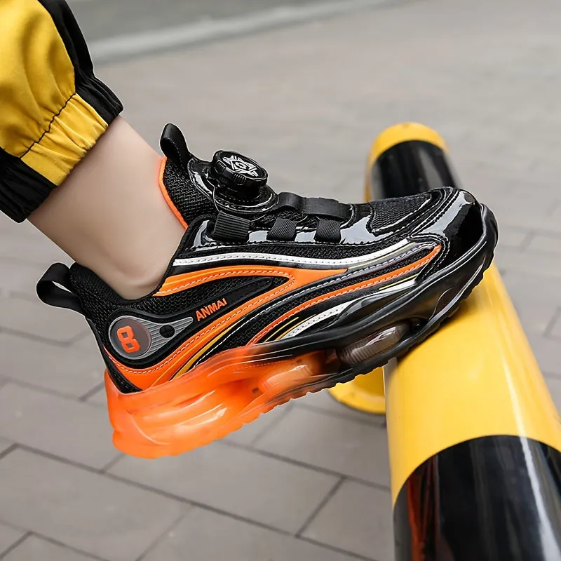 Casual Low-Top Mesh Sneakers for Boys with Rotating Button, Breathable, Lightweight, and Anti-Slip for Outdoor Walking and Running in Spring.