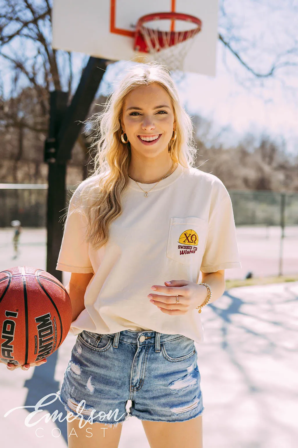 Chi Omega Swishes for Wishes Basketball Jersey Tee