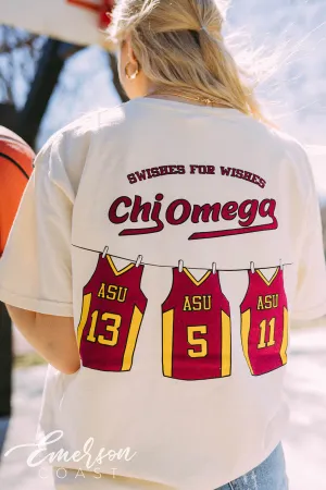 Chi Omega Swishes for Wishes Basketball Jersey Tee