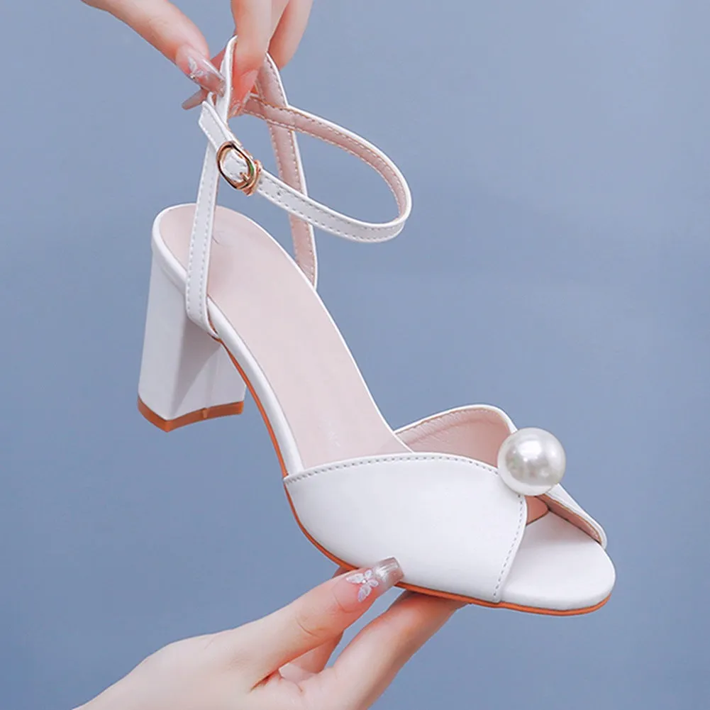 Chic Fish Mouth Thick Heel Wedding Shoes with Beads