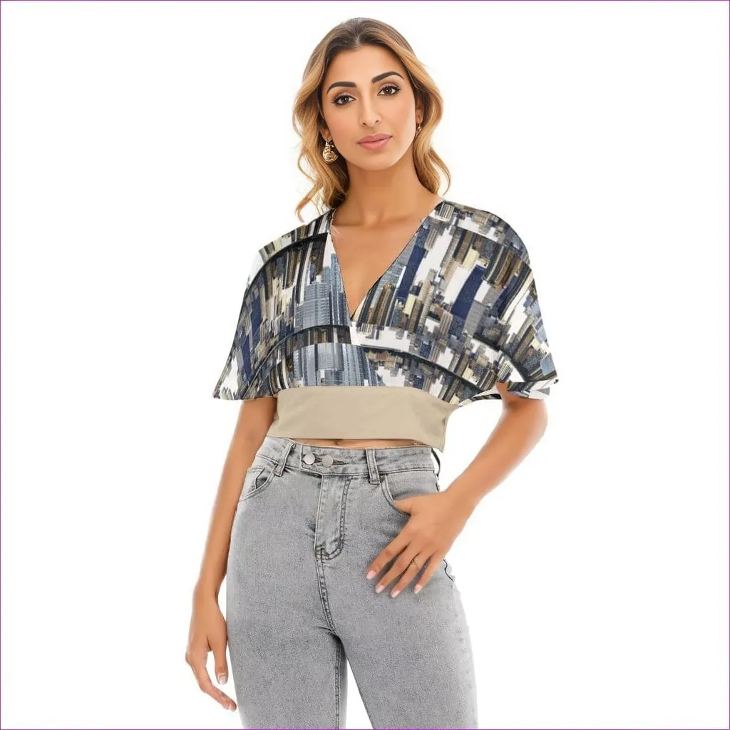 City Blocks Womens Bat Sleeve Crop Top