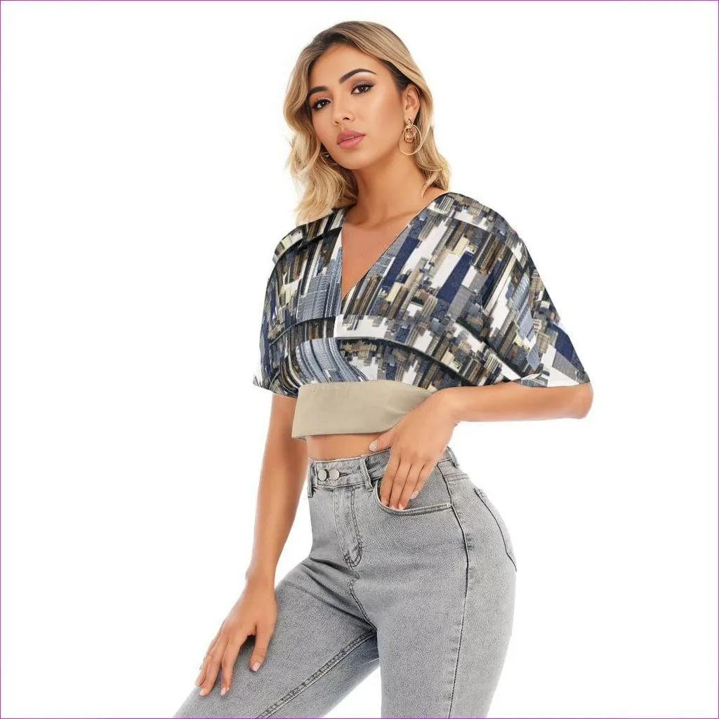 City Blocks Womens Bat Sleeve Crop Top