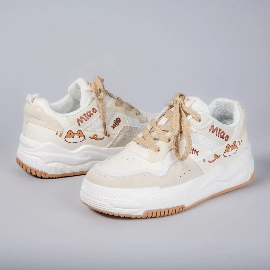 *CLEARANCE* Kawaii Miao Miao Kitty White Sneakers - Women's