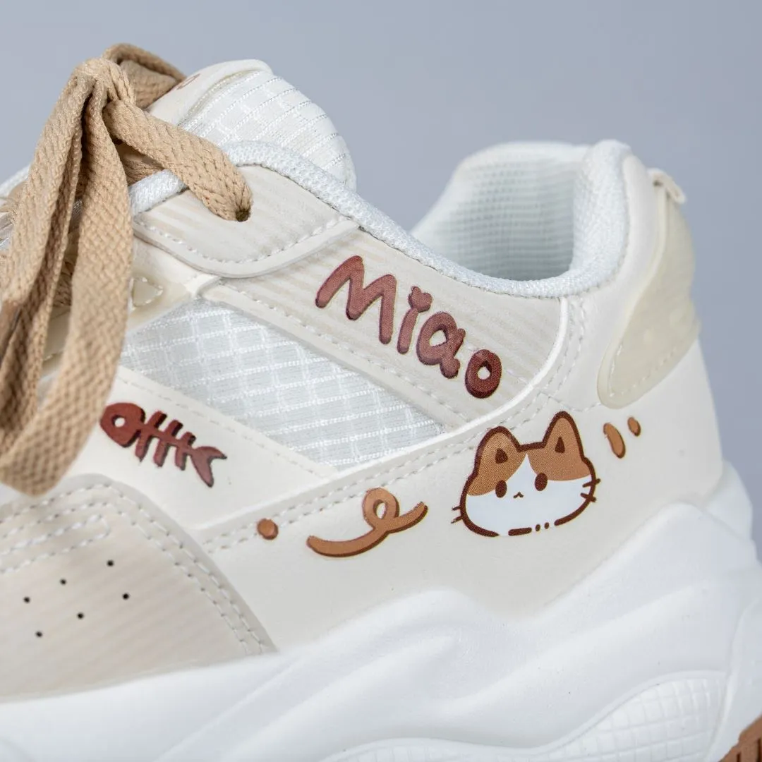 *CLEARANCE* Kawaii Miao Miao Kitty White Sneakers - Women's