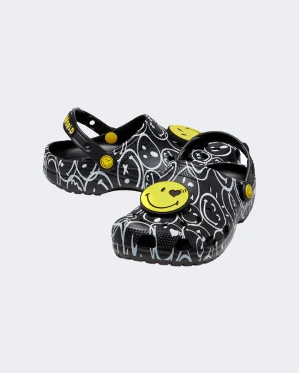 Crocs Classic Smiley World Charm Clog Unisex Lifestyle Slippers Black/Multi