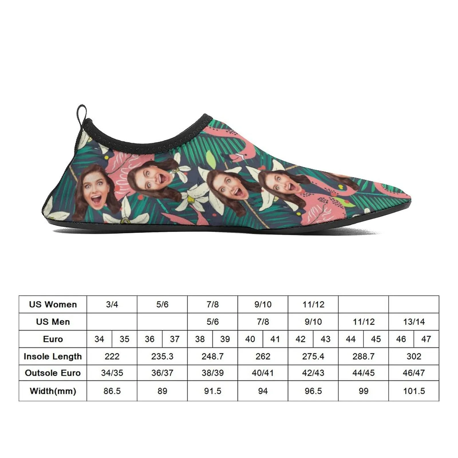 Custom Face Flamingo Green Leaf Diving Slip-on for sport Quick-Dry Shoes Beach Swimming Shoes Aqua Shoes Barefoot Shoes Outdoor Water Shoes