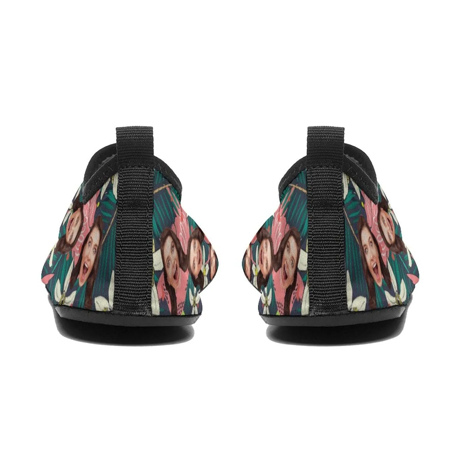 Custom Face Flamingo Green Leaf Diving Slip-on for sport Quick-Dry Shoes Beach Swimming Shoes Aqua Shoes Barefoot Shoes Outdoor Water Shoes