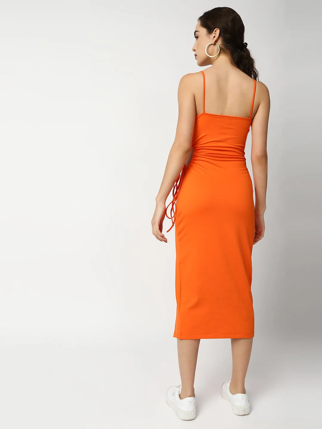 Disrupt Women Orange Side Tie-up Detail Strappy Midi Dress