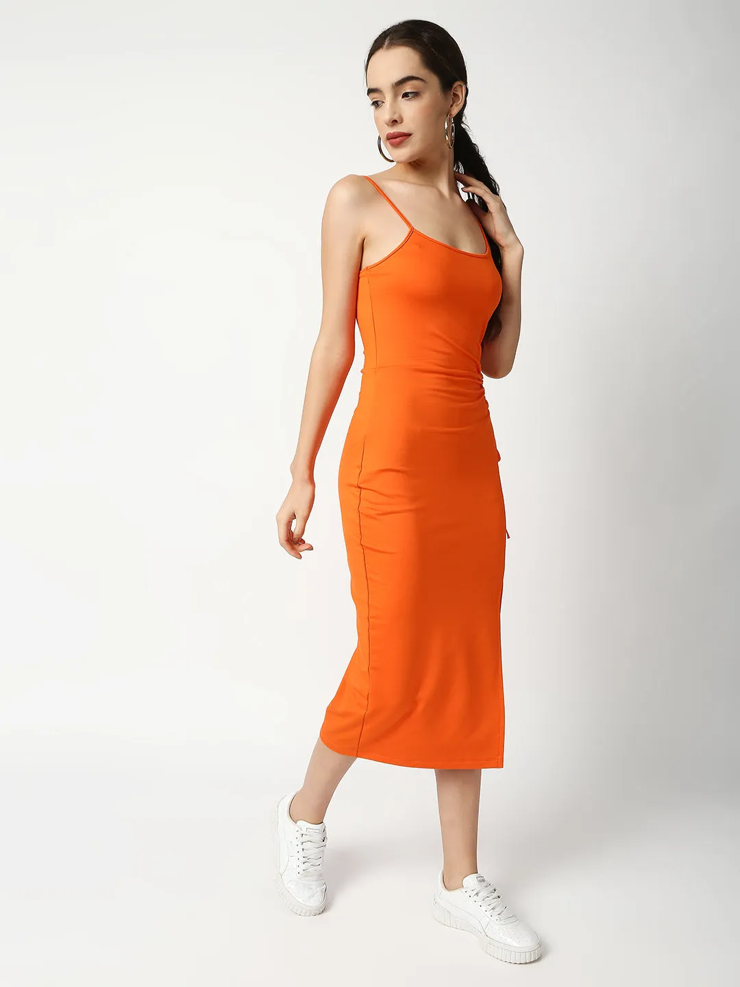 Disrupt Women Orange Side Tie-up Detail Strappy Midi Dress