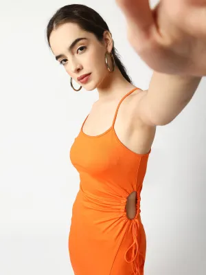 Disrupt Women Orange Side Tie-up Detail Strappy Midi Dress