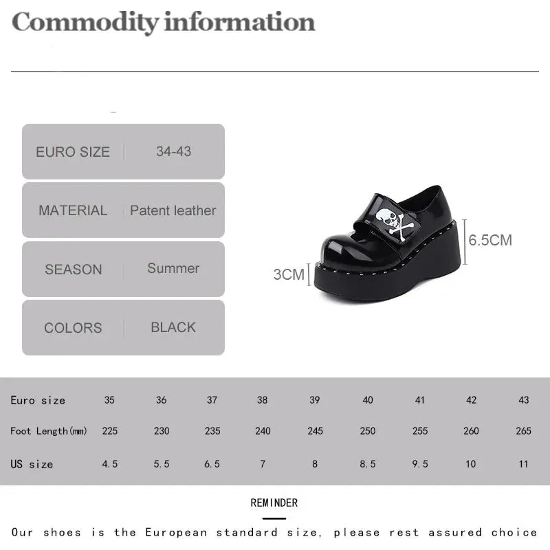Gothic Skull Hook Loop Platform Shoes For Women