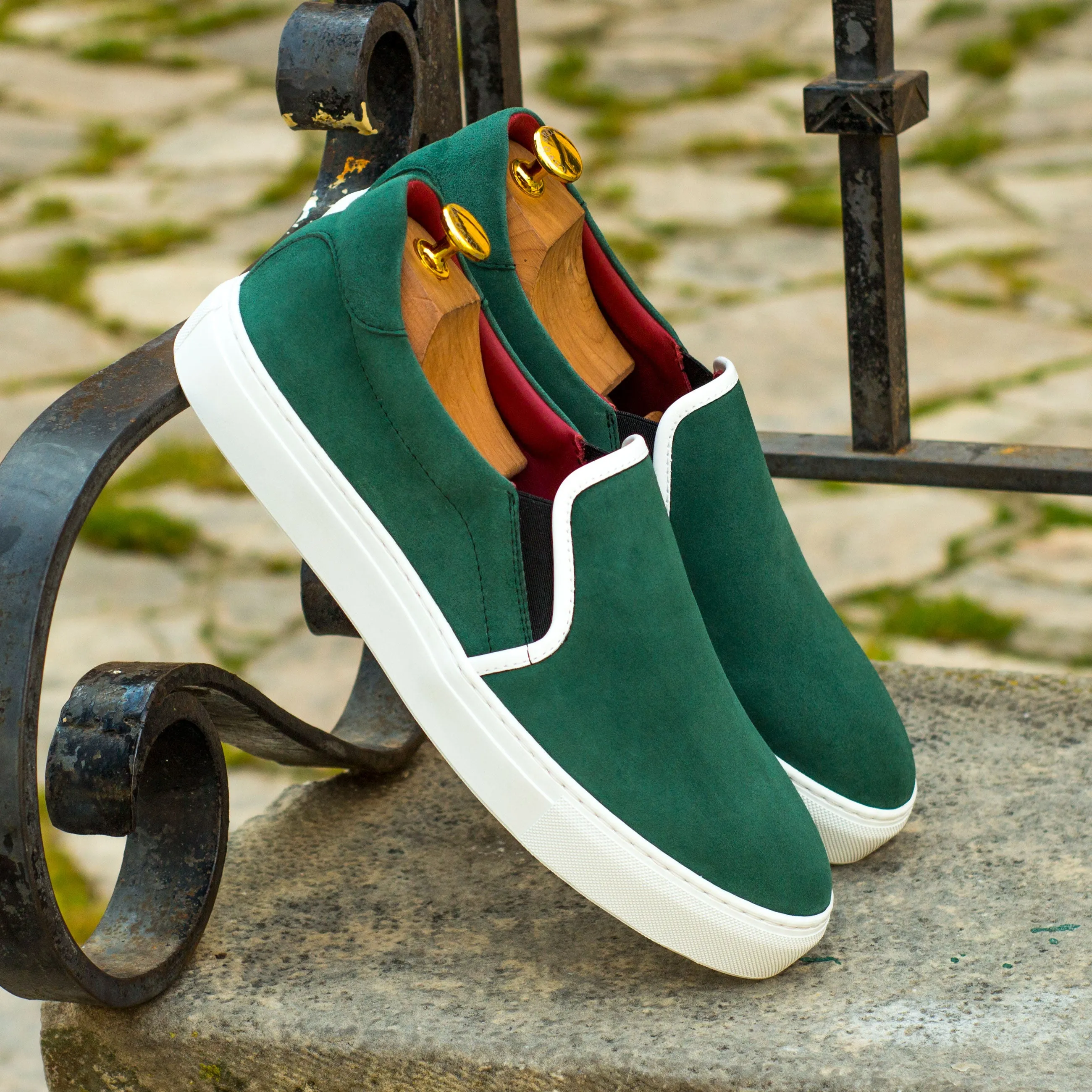 Green Suede Slip-On Sneakers